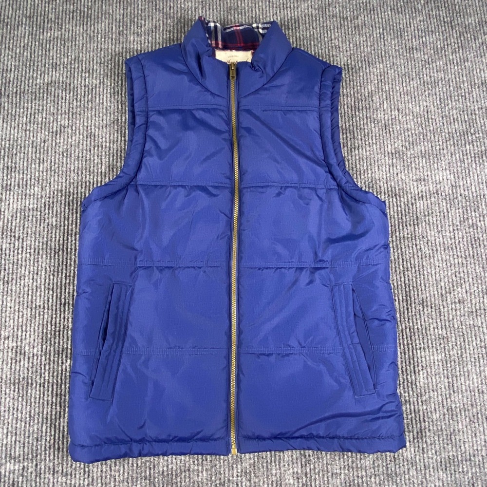 Weatherproof Vintage Puffer Vest Mens M Blue Plaid Lined Padded Gorpcore